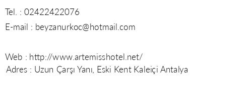 Artemiss Hotel telefon numaralar, faks, e-mail, posta adresi ve iletiim bilgileri